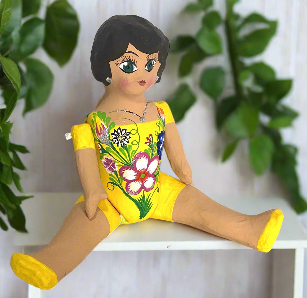 Mexican Cartoneria  Lupita Doll - Yellow