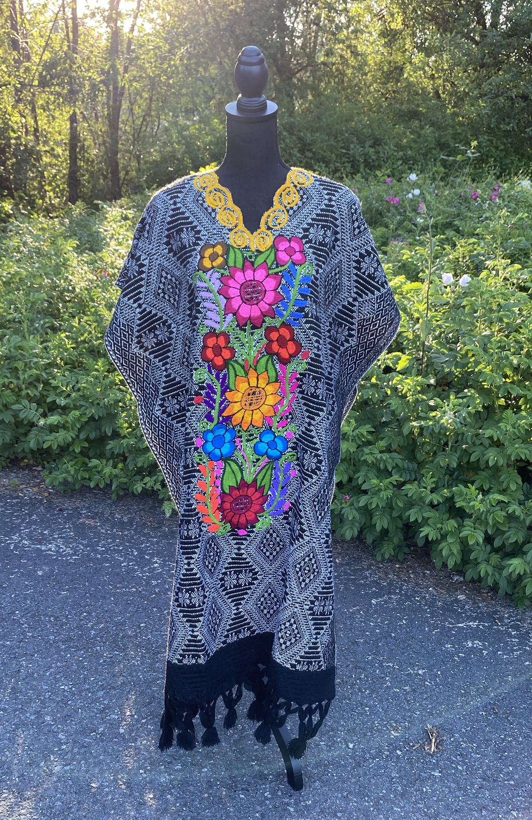 Mexican Poncho/Gaban with Embroidered Floral Design