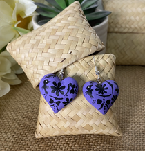 Load image into Gallery viewer, Beautiful Heart-Shaped Alebrije Earrings/Purple/Otomi Design
