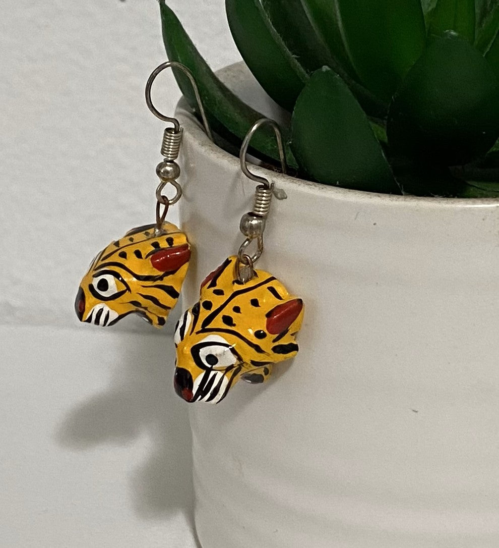 Small Hand-Made Tiger Alebrije Earrings