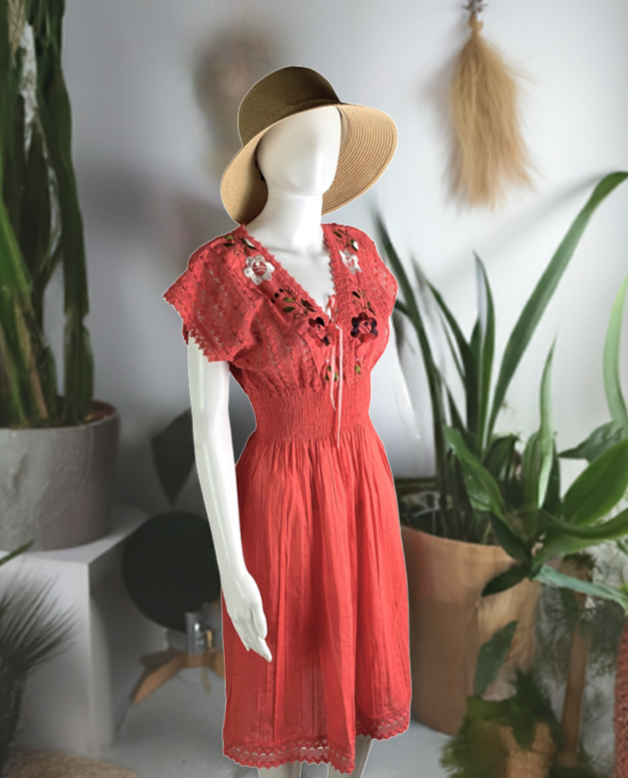 Mexican Coqueta Dress - Floral Embroidery