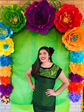 Load image into Gallery viewer, Embroidered Paloma Mexican Dress Green/Fushia - One size (S/M)
