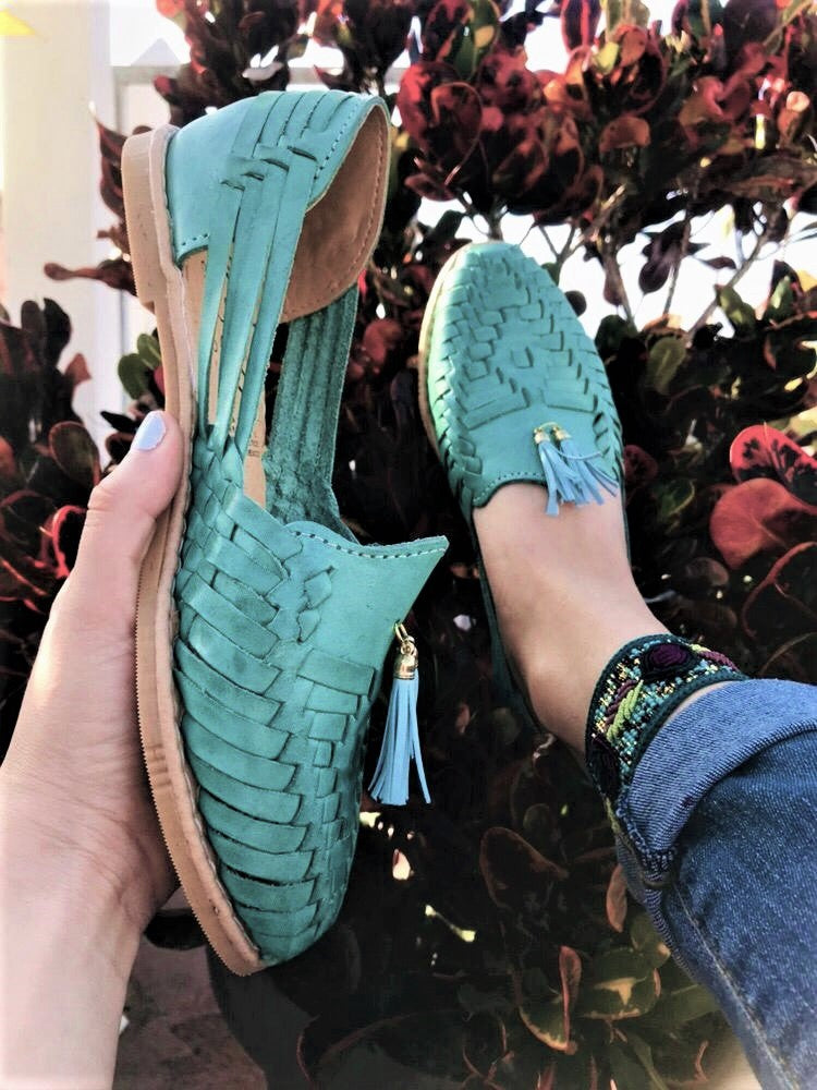 Artisan Mexican Leather Huaraches (Green/Mint Color)