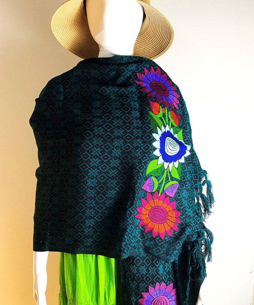 Floral Embroidered Mexican Rebozo/Shawl