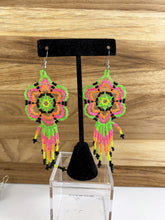 Load image into Gallery viewer, Flower Huichol Earrings (Neon)
