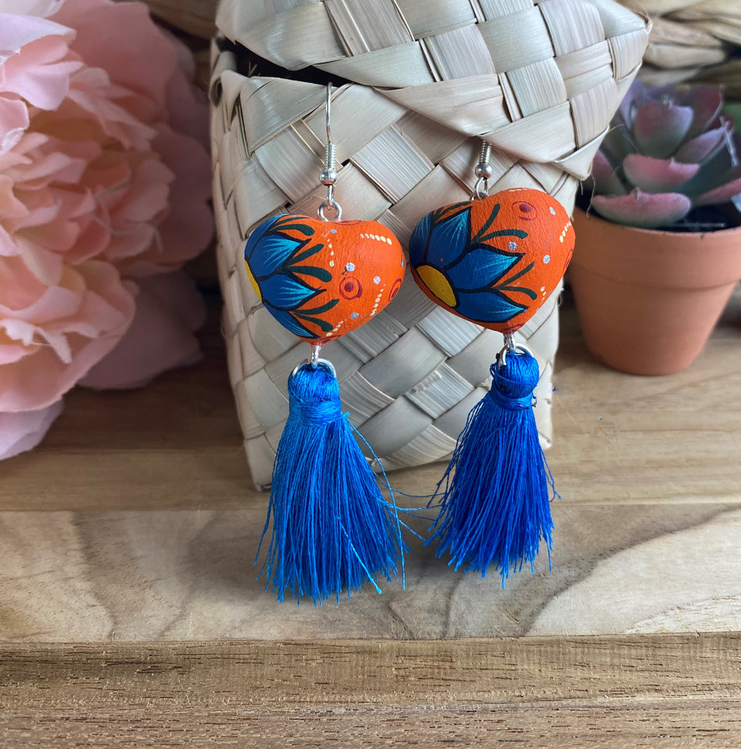 Heart-Shaped Alebrije Earrings With Tassel