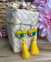 Load image into Gallery viewer, Heart-Shaped Alebrije Earrings With Tassel
