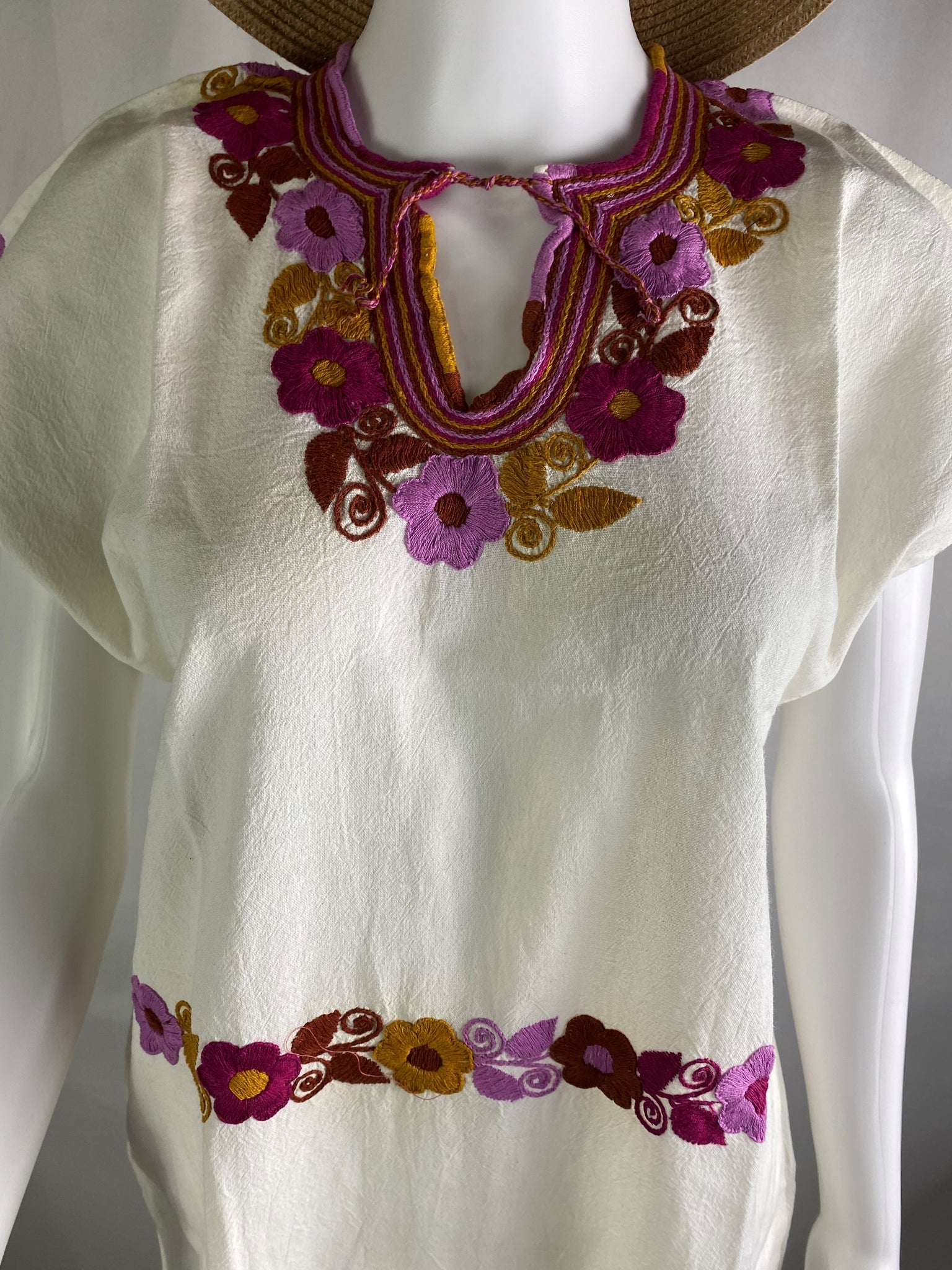 Mexican Embroidered Tunic Mini Dress - Ivory Vicentas Artisan Boutique Mexican Embroidered Tunic Mini Dress - Ivory Vicentas Artisan Boutique