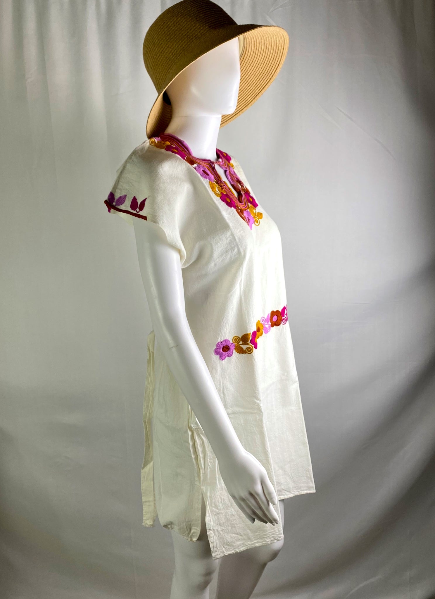 Mexican Embroidered Tunic Mini Dress - Ivory Mexican Embroidered Tunic Mini Dress - Ivory