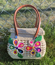 Load image into Gallery viewer, Beautiful Palm fiber Handbag with Flower Embellishments
