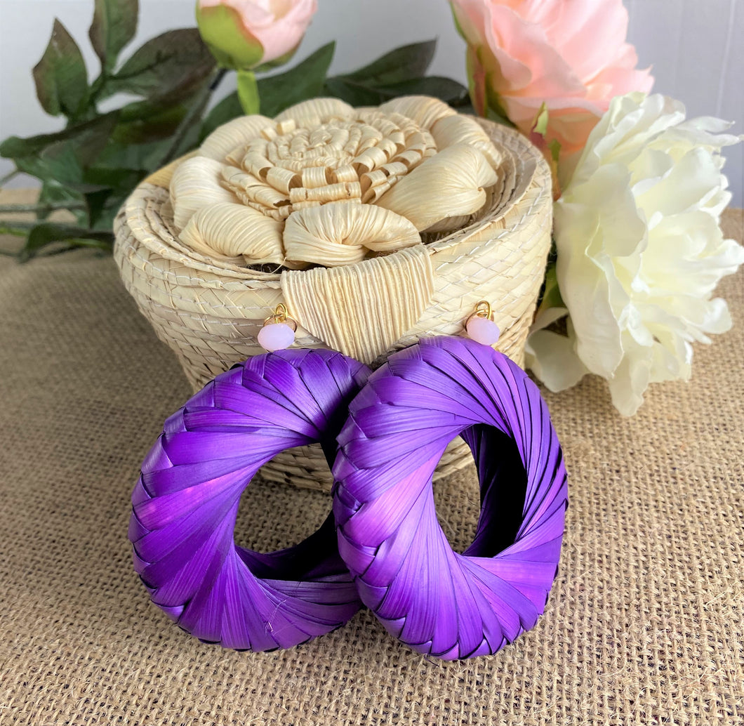 Colorful Oversized Woven Palm Earrings/Round Statement Earrings with Jewelry Box