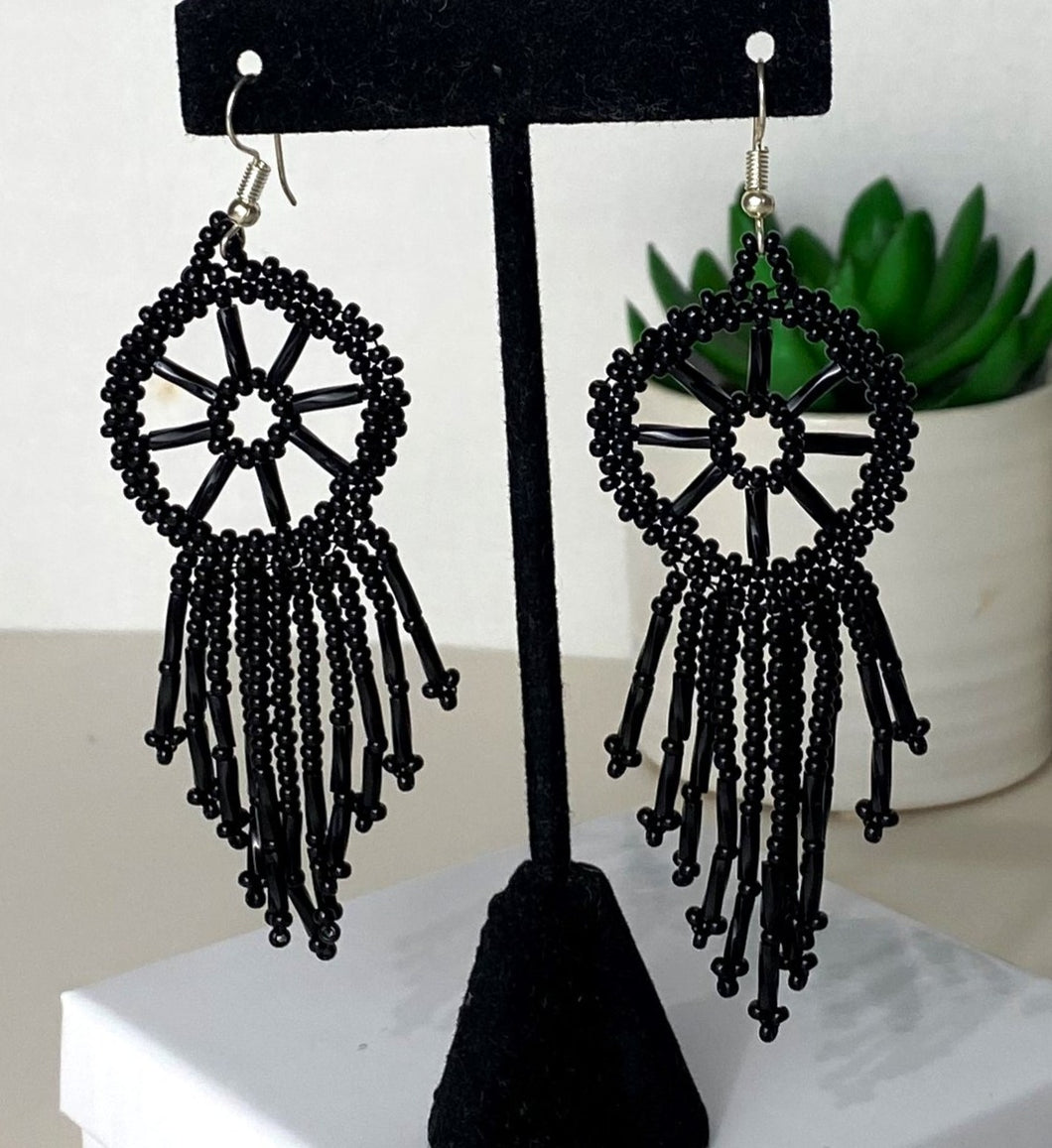 Black Huichol Dangle Earrings