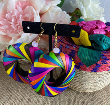 Load image into Gallery viewer, Colorful Oversized Woven Palm Earrings/Round Statement Earrings with Jewelry Box
