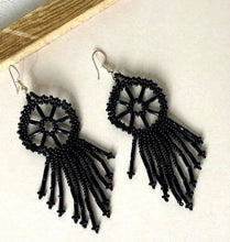 Load image into Gallery viewer, Black Huichol Dangle Earrings
