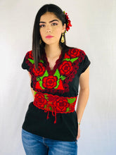 Load image into Gallery viewer, Embroidered Mexican Belt with Red Roses
