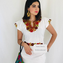 Load image into Gallery viewer, Mexican Embroidered Tunic Mini Dress - Ivory
