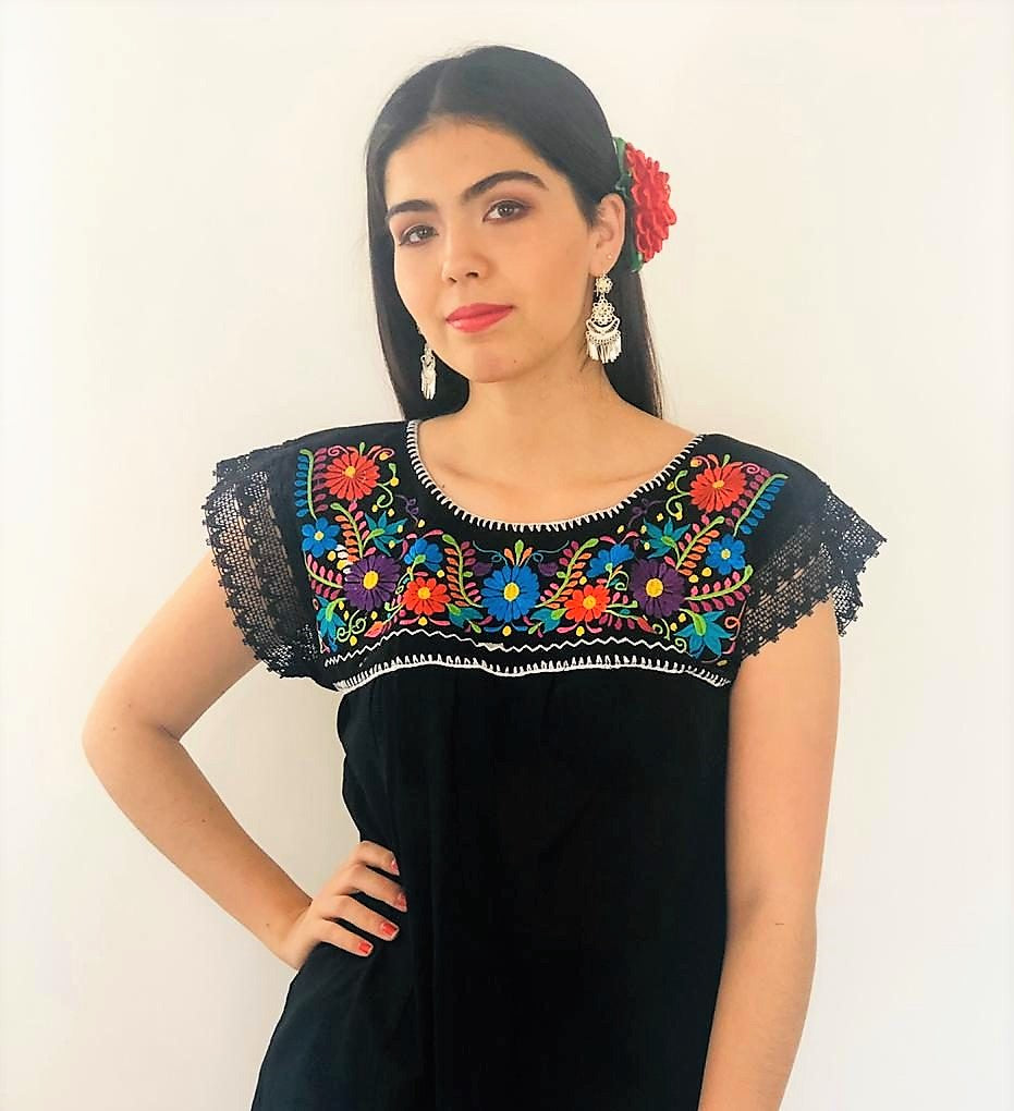 Floral Embroidered Mexican Blouse - (S/M - One Size)