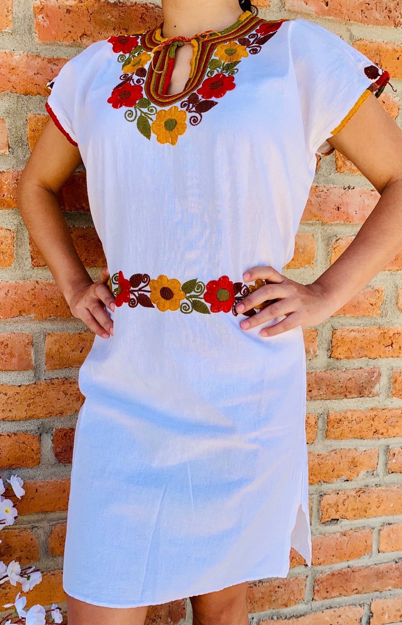 Mexican Embroidered Tunic Mini Dress - Ivory Vicentas Artisan Boutique Mexican Embroidered Tunic Mini Dress - Ivory Vicentas Artisan Boutique